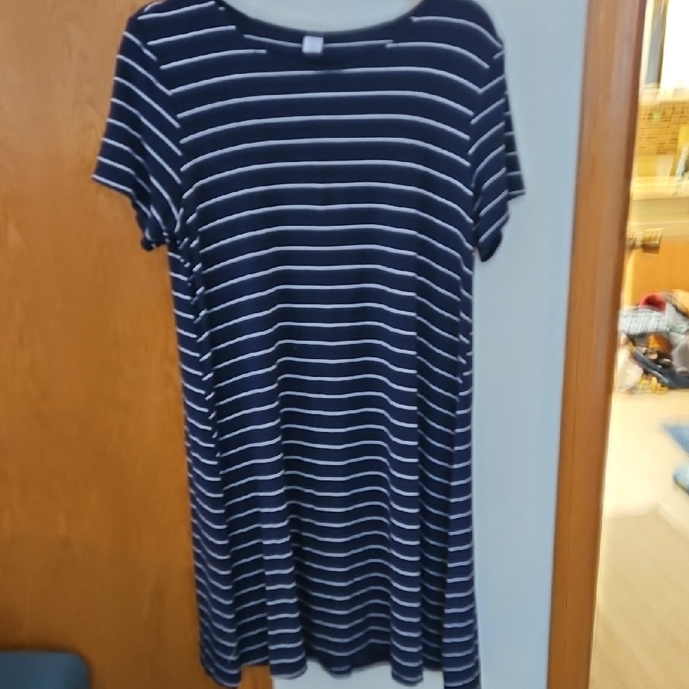 Old Navy Navy Blue and White Striped Mini Dress